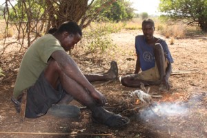 Hadzabe hunters cooking lunch