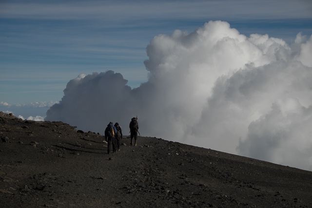 Descent along the crater rim